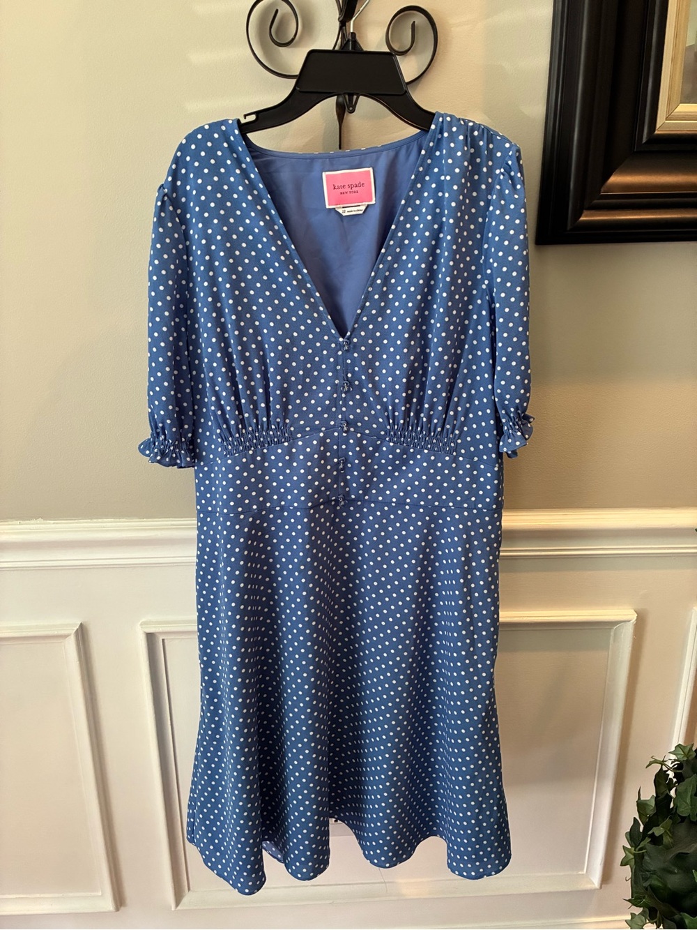 Kate Spade Teagarden cornflower blue Polka Dot V-Neck Dress 12